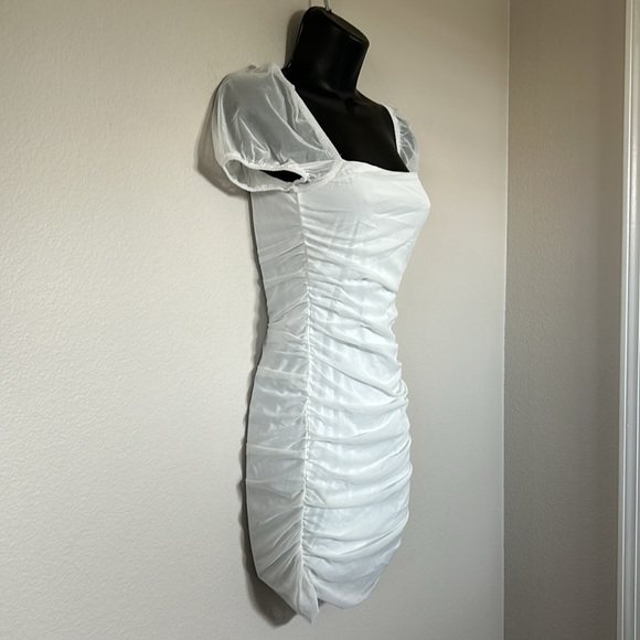 Princess Polly Charvi White Square Neck Puff Sleeve
Ruched Mesh Overlay Dress - Picture 7 of 12